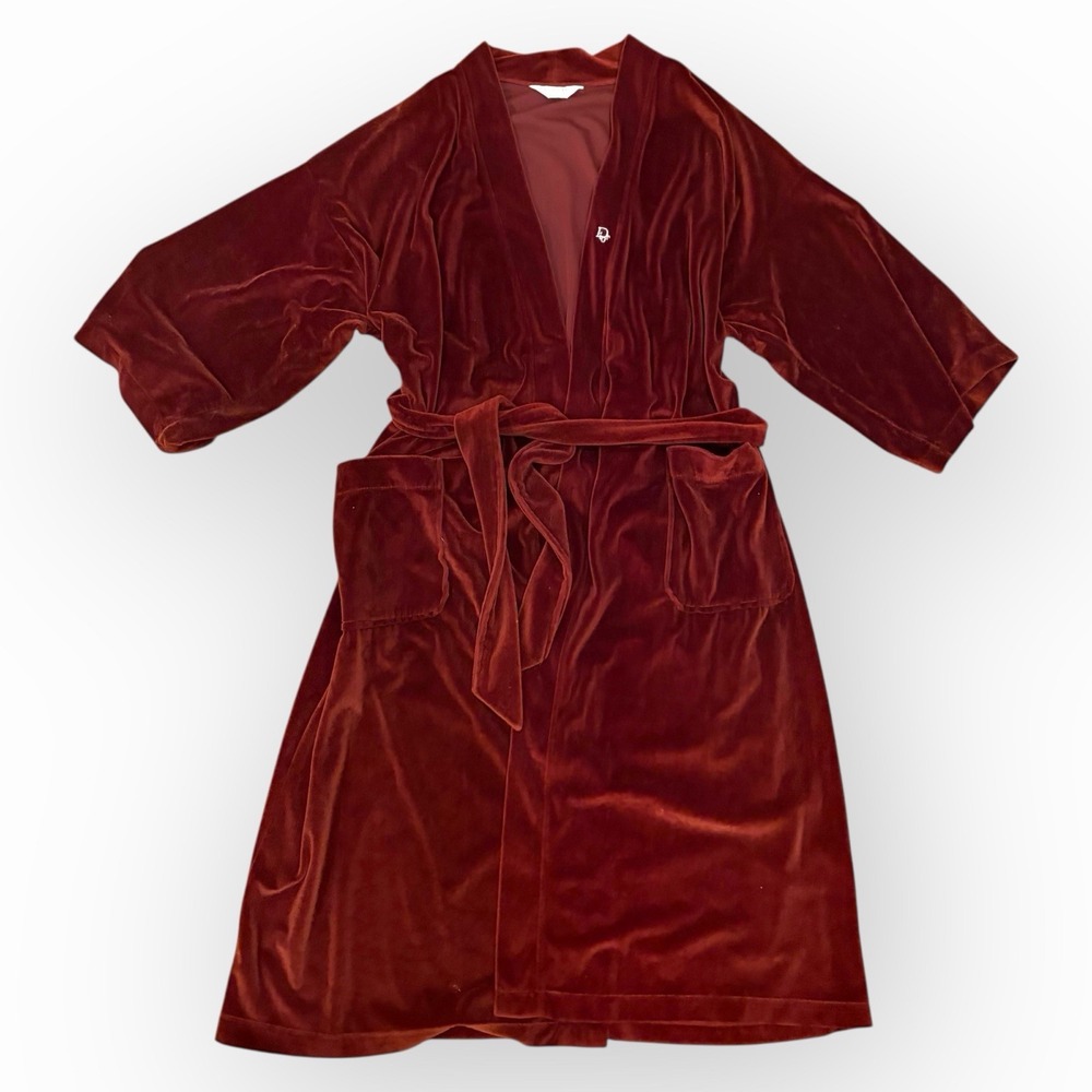 Vintage Christian Dior Monsieur‎ Burgundy Velour Robe With Belt One Size